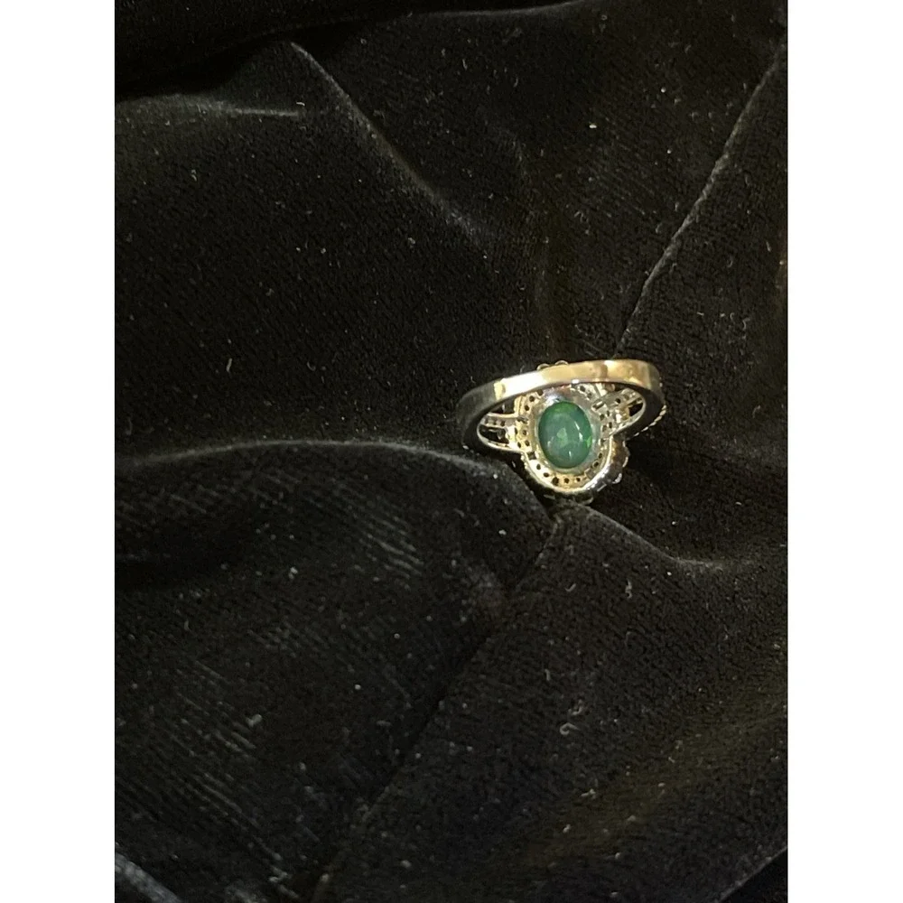 JTV‎ Green Opal 9.25 Sterling Silver Baguettes Zirconia Accent Ring Size 5